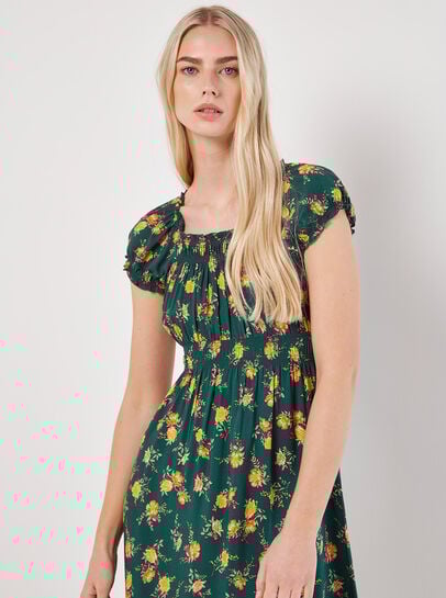 Vintage Rose Milkmaid Midi Dress