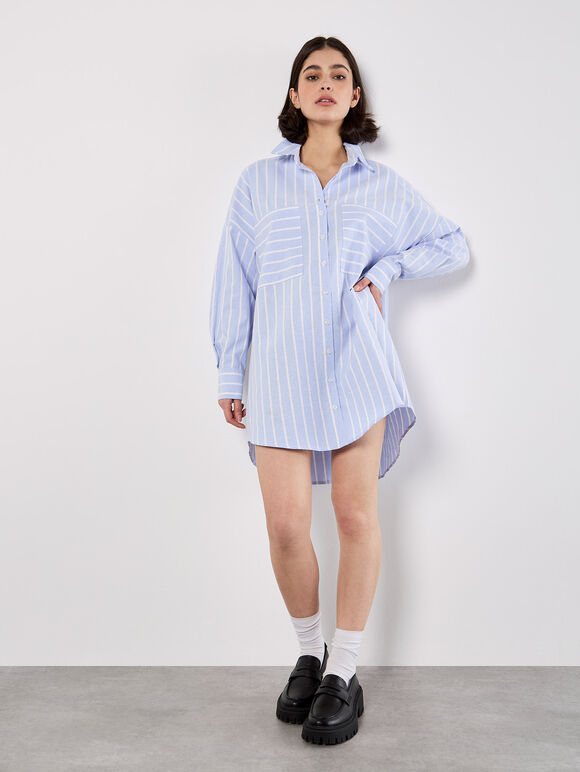 Stripe Oversized Shirt Mini Dress, Blue, large