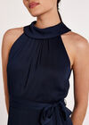 Halter Neck Ruffle Dress, Navy, large