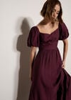 Smocked Shimmer Maxi Dress, Burgundy, large