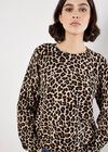 Ribbed Knit Leopard Jumper, Stone, large