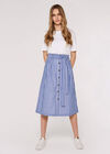 Striped Button Midi Skirt, Blue, large