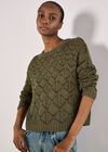Diamond Pointelle Boxy Jumper, Khaki, large