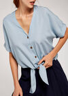 Button Tie Front Top, Blue, large