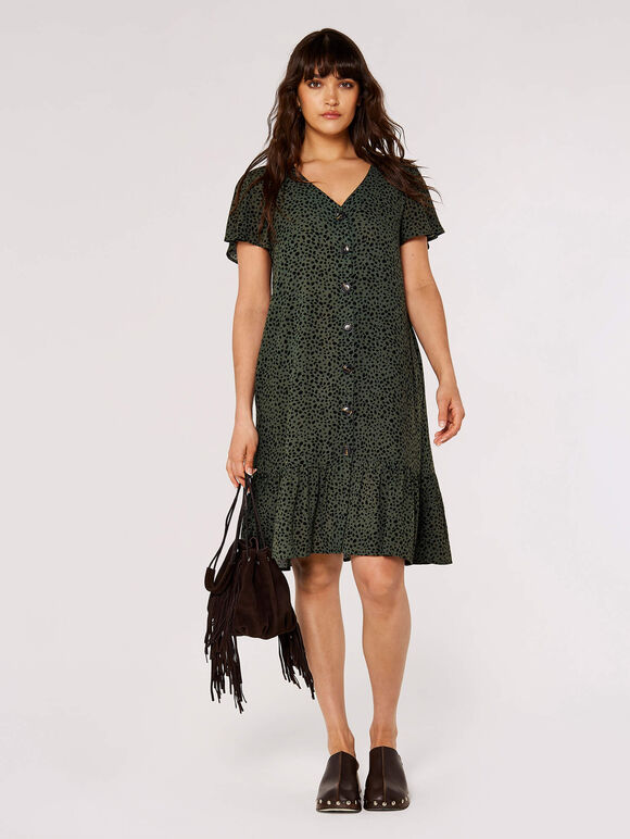 Irregular Spot Print Mini Dress, Khaki, large