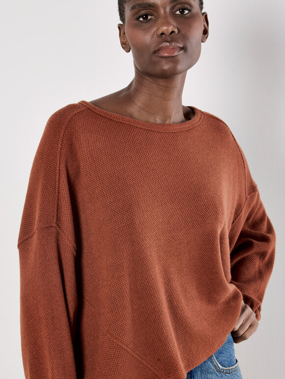 Honeycomb Knit Oversized Top, Rust, large
