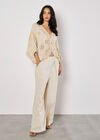 Oversized Crochet Embroidered Mesh Cardigan, Stone, large