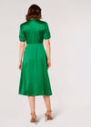 Satin Button Down Midi Dress, Green, large