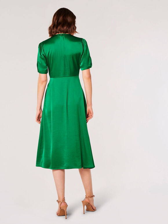 Robe midi boutonnée en satin, Vert, grand