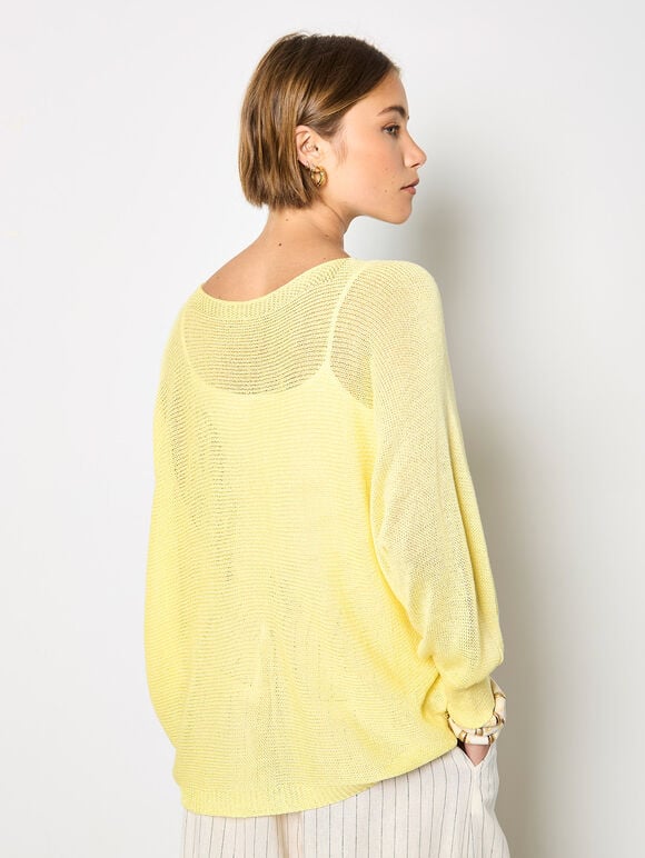Lightweight Knit Oversized Batwing Top, Yellow, large