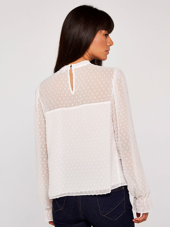 Sheer Dobby Long Sleeve Tiered Top, Cream, large