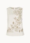 Floral Embroidered Denim Top, Stone, large