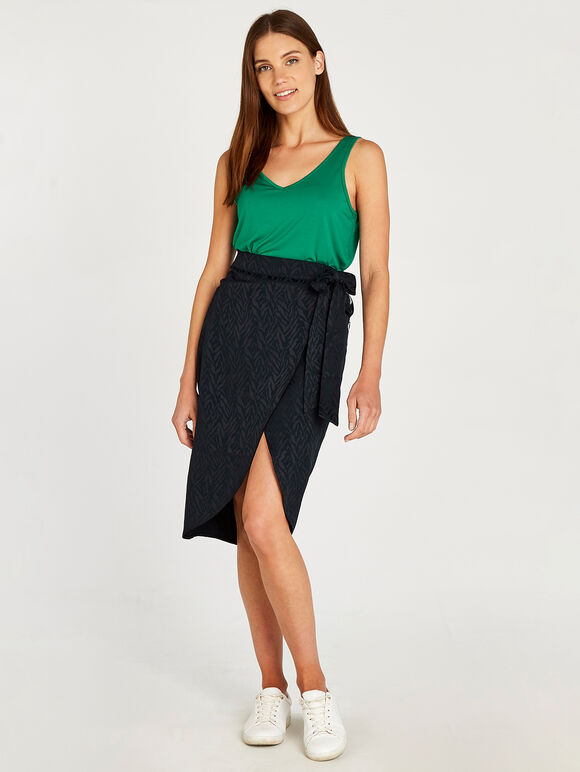 Jacquard Wrap Skirt, Navy, large