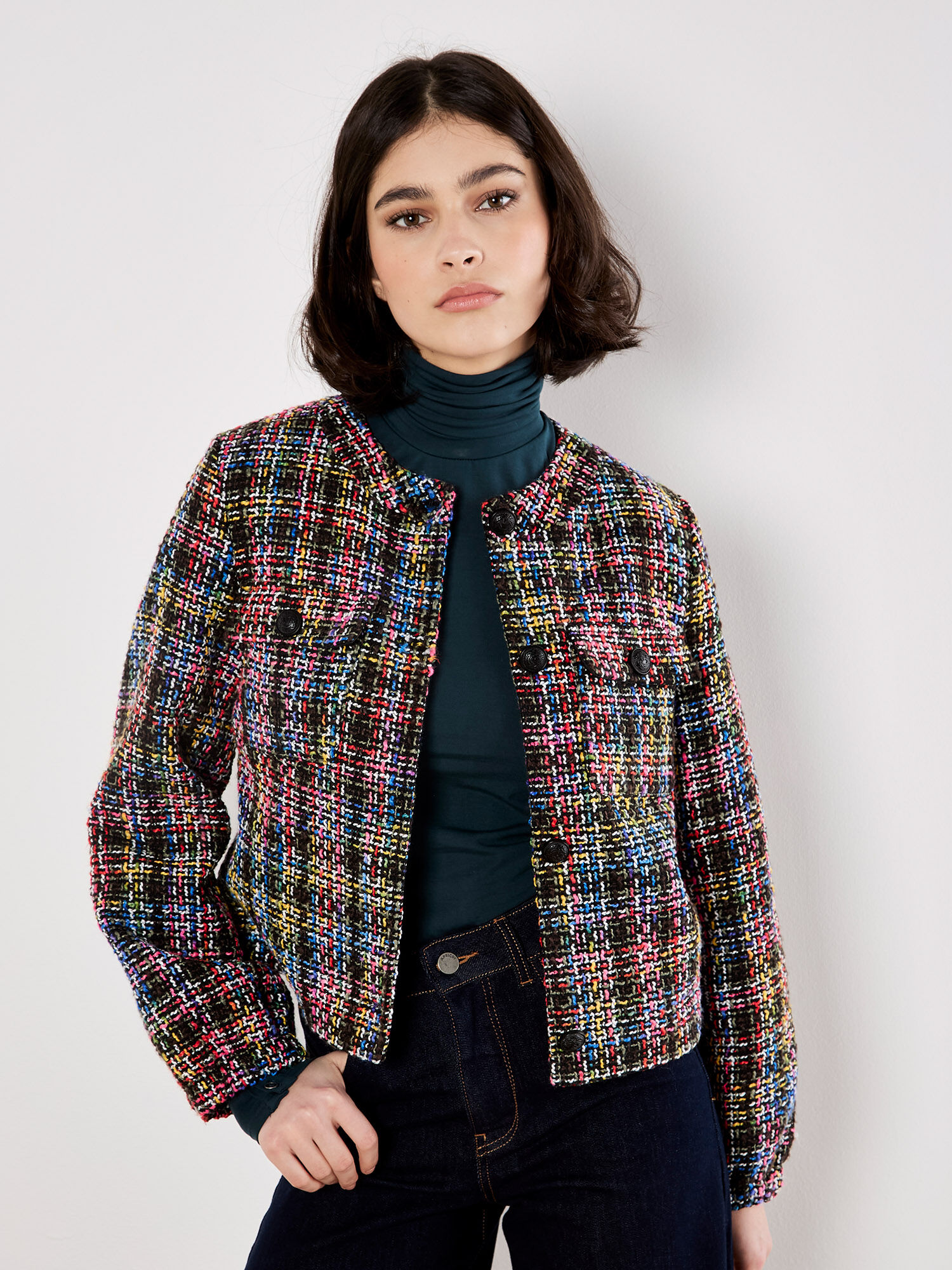 Multicoloured Tweed Jacket | Apricot Clothing