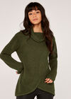 Roll Neck Wrap Jumper, Khaki, large