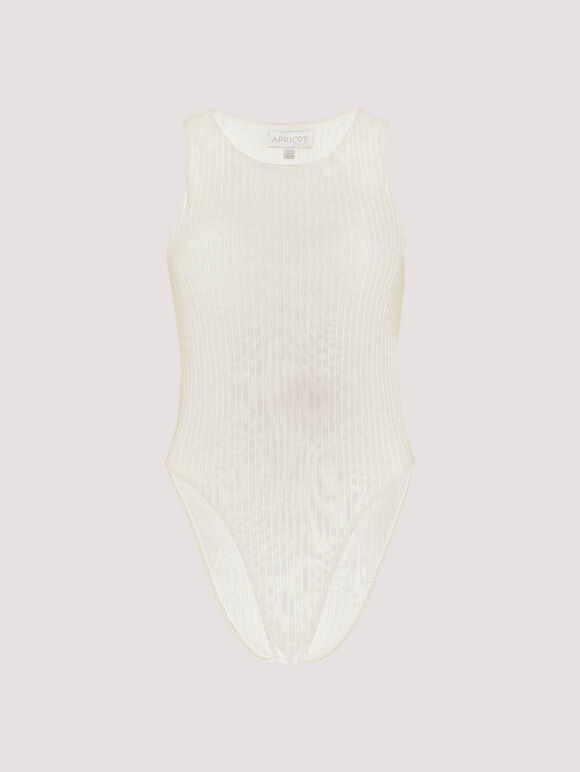 Ribbed Bodysuit, Cream, large