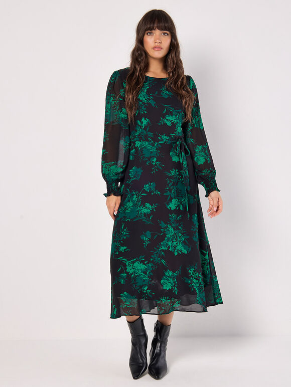 Silhouette Floral Chiffon Midaxi Dress, Green, large