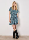 Batik Print Mini Dress, Blue, large