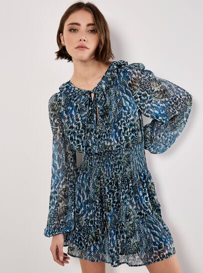 Feather Print Chiffon Mini Dress
