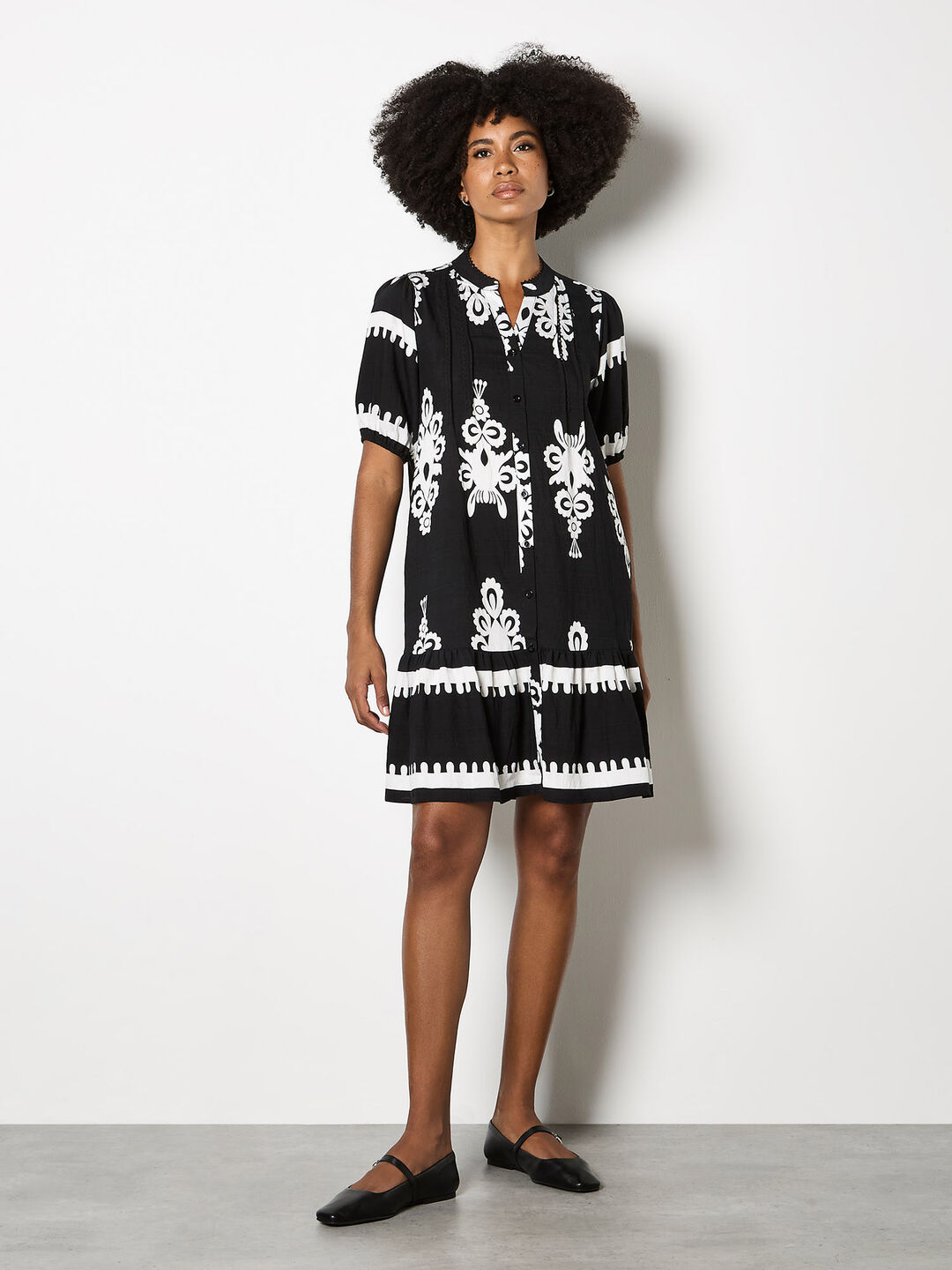Baroque Print Shirt Mini Dress | Apricot Clothing