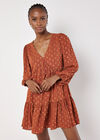 Gold Foil Mini Dress, Rust, large