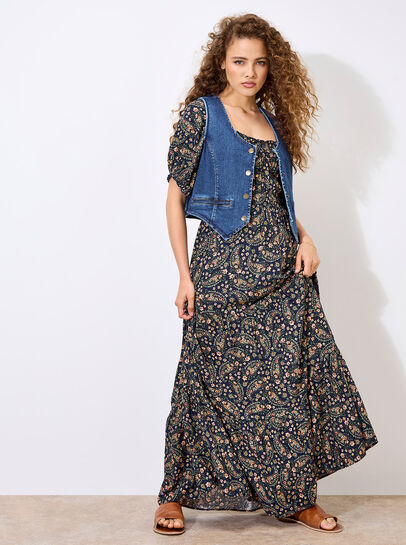 Floral Paisley Milkmaid Maxi Dress
