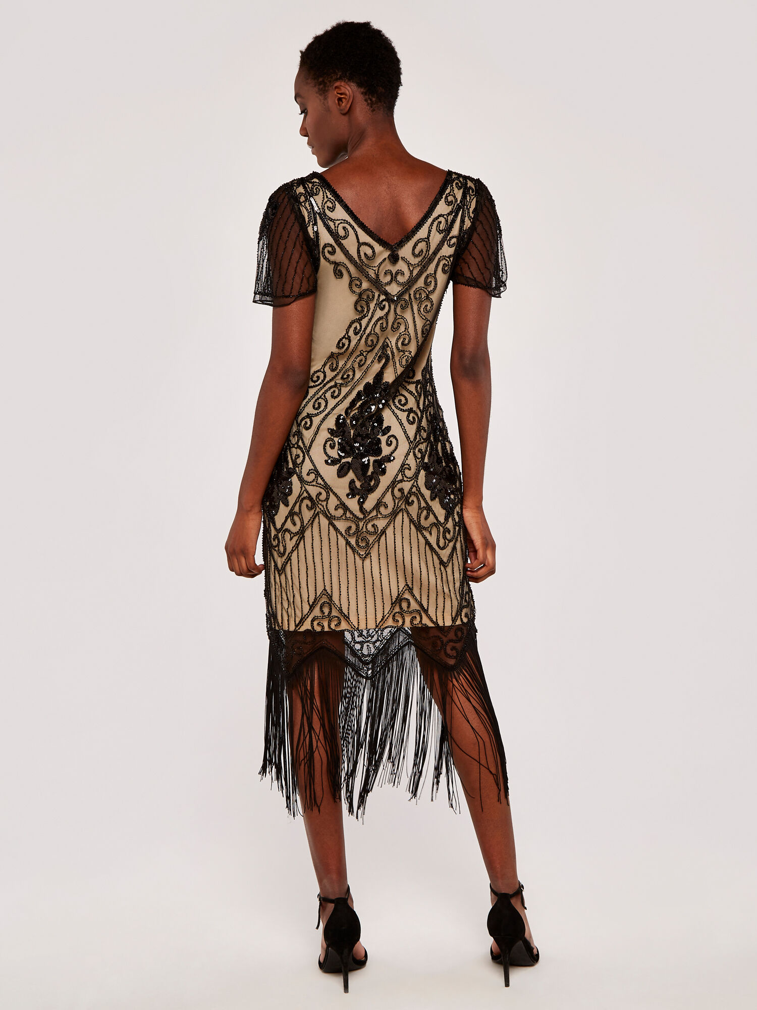 Embellished Tassel Dress Apricot Clothing