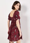 Botanical Floral Smocked Mini Dress, Burgundy, large