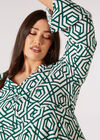 Curve Retro Geo Mini Dress, Green, large