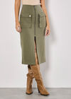 Pinstripe Cargo Midi Skirt, Khaki, large