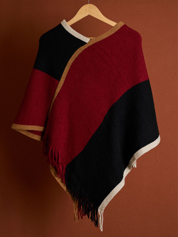 Colour Block Asymmetric Poncho, Black, large