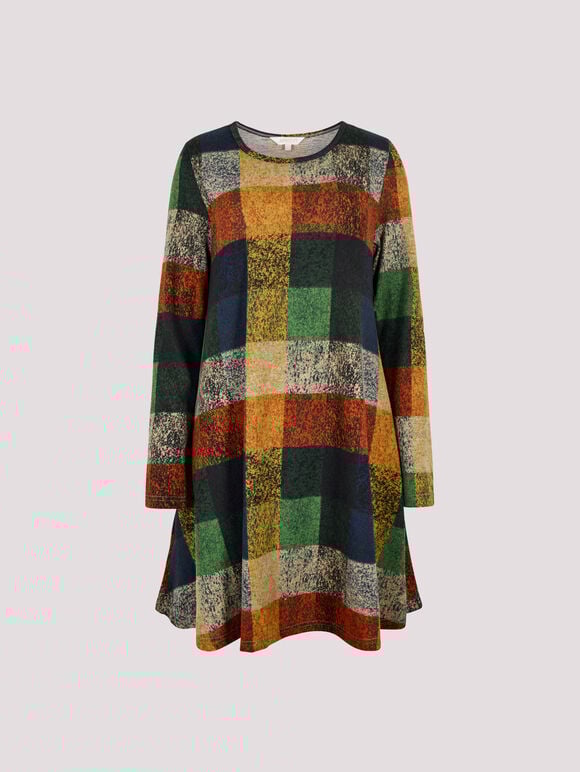 Colourful Patchwork Check Swing Mini Dress, Blue, large