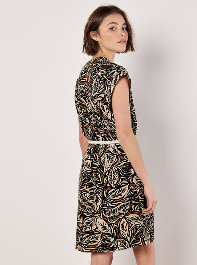Leaf Print Rope Belt Mini Dress