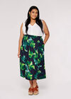Curve Leaf Midi Skirt, Navy, large