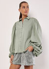 Statement Sleeve Cotton Modal Shirt, Mint, large