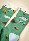 Farm Print Cotton Socks, Blue, large