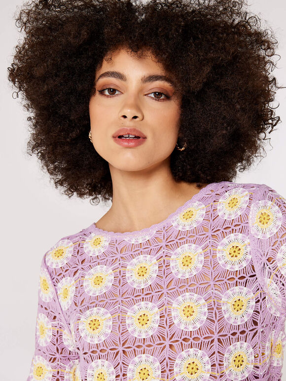 Granny Square Crochet Tee, Lilac, large
