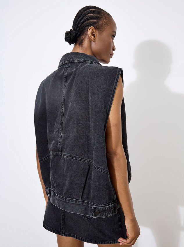 Sleeveless Denim Jacket, Black, large