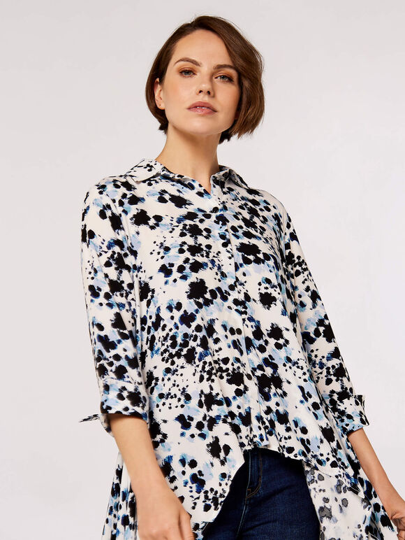 Paint Splash Extreme Hem Shirt, Blue, large