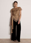 Lace Insert Satin Scarf Top, Gold, large