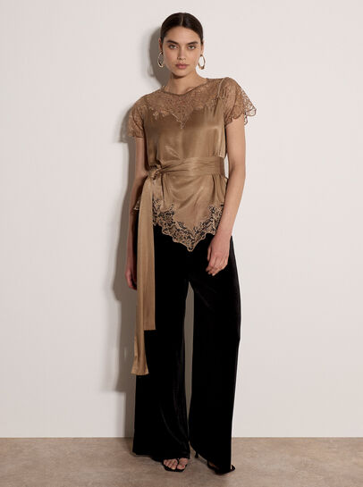 Lace Insert Satin Scarf Top