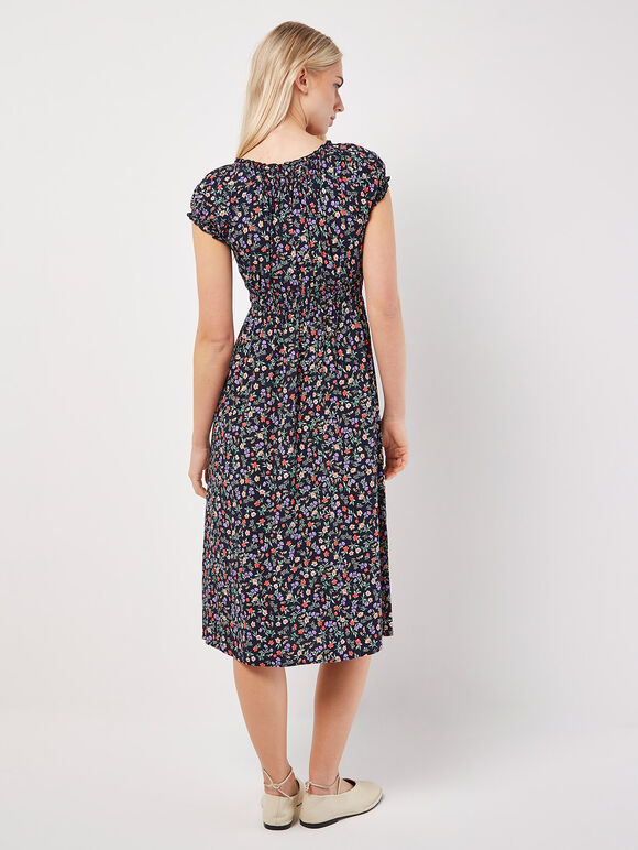 Garden Floral Milkmaid Midi Dress, Navy, large