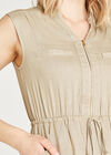 Zip Down Toggle Tie Waist Dress, Stone, large