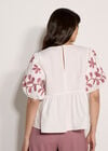 Floral Embroidered Peplum Top, Cream, large