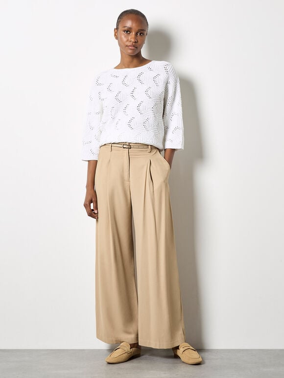 Textured Pointelle Batwing Jumper, White, large
