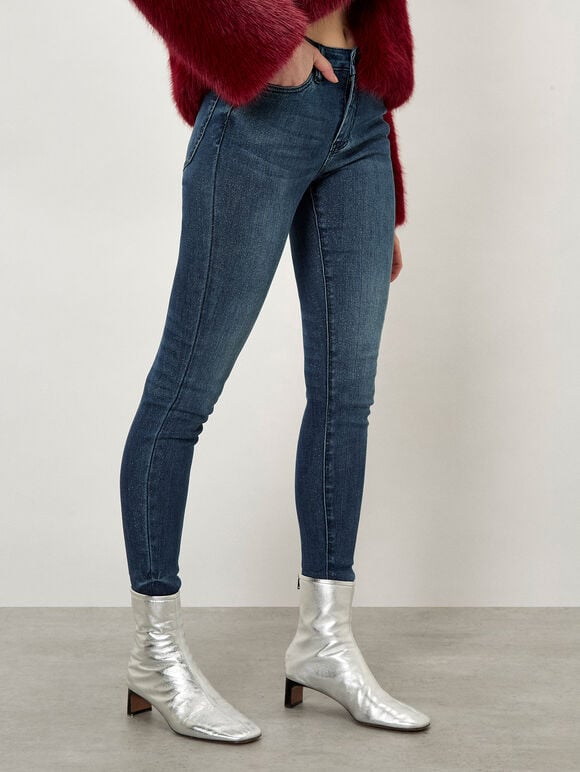 Sienna Glitter Sparkle Skinny Jeans, Navy, large