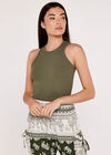 Ribbed Jersey Tank Top, Khaki, large