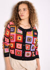 Colourful Crochet Squares Cardigan, Black, large