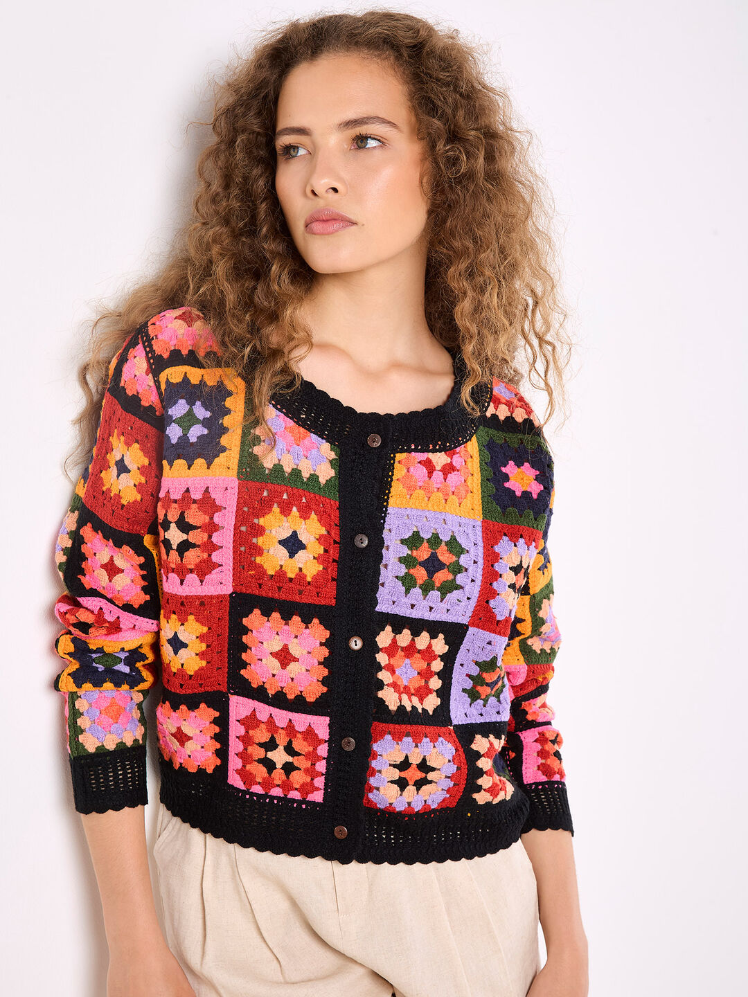 Colourful Crochet Squares Cardigan