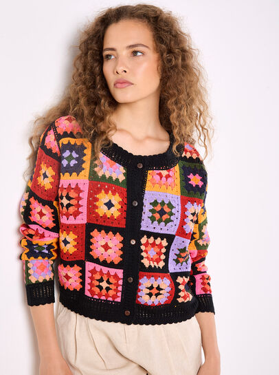 Colourful Crochet Squares Cardigan